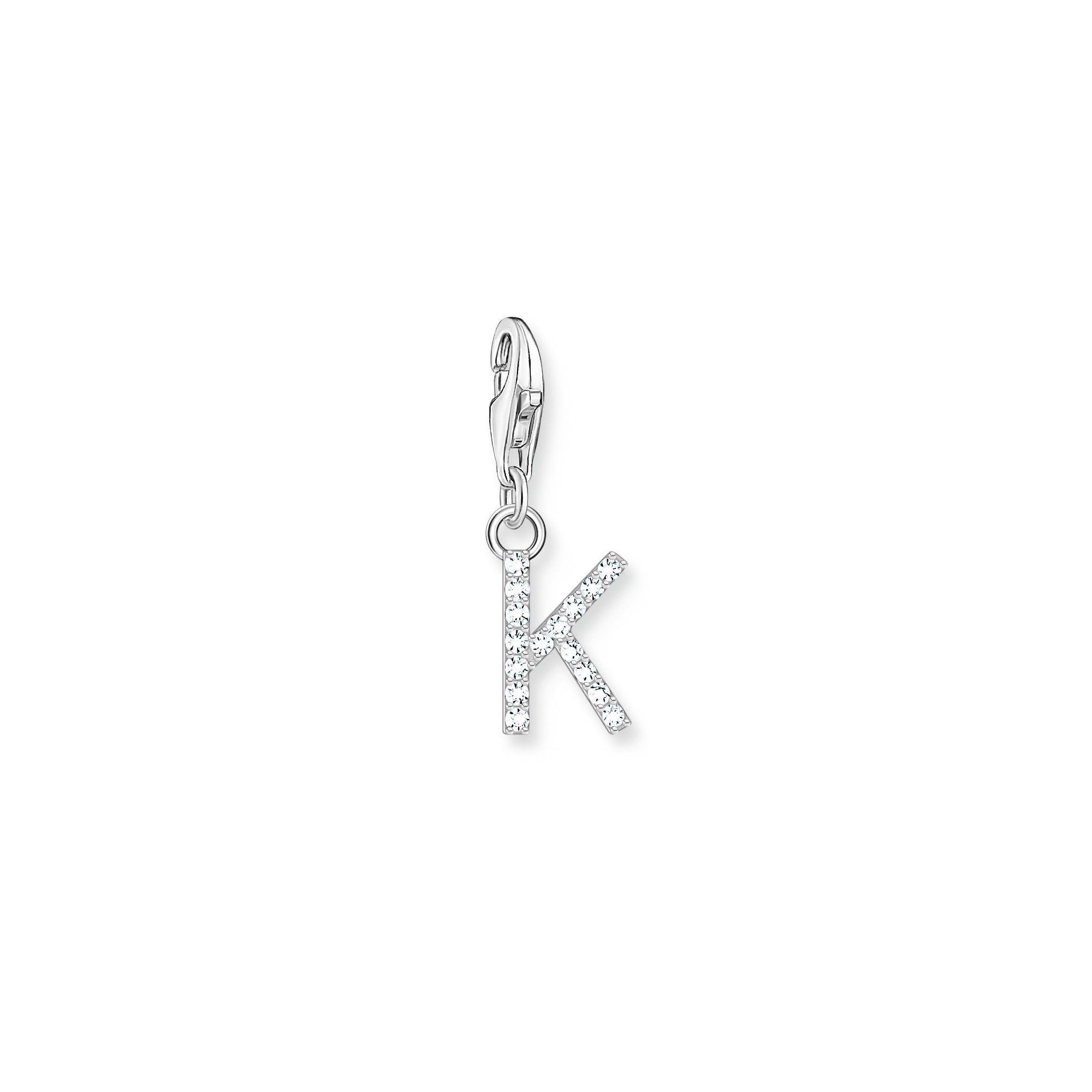 Charm Pendant Initial K White Stones