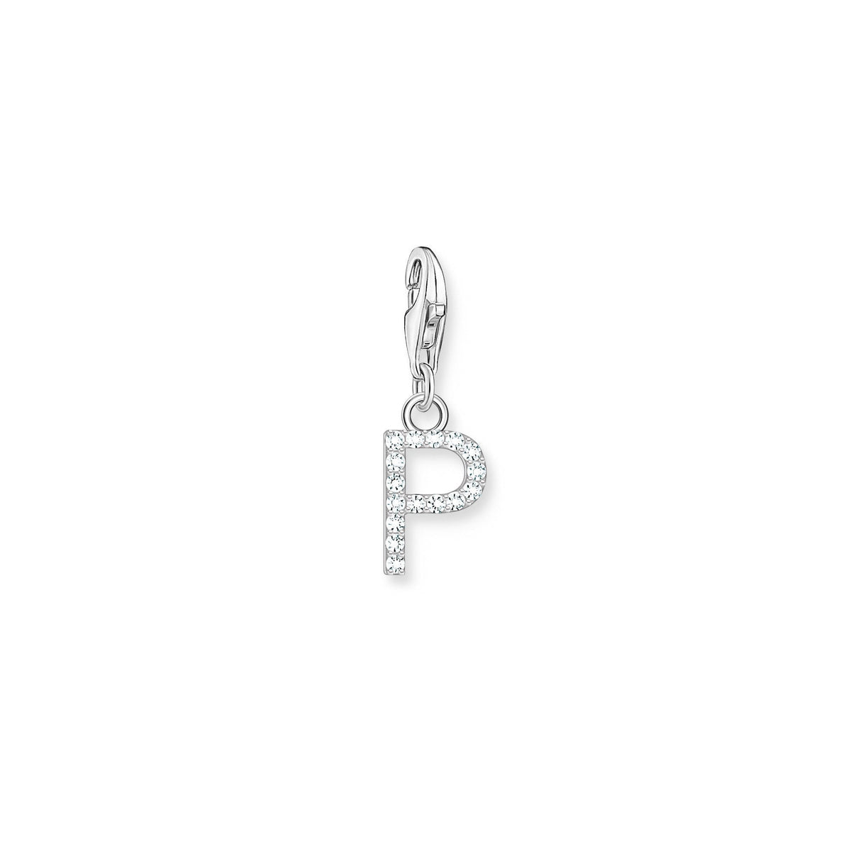 Charm Pendant Initial P White Stones