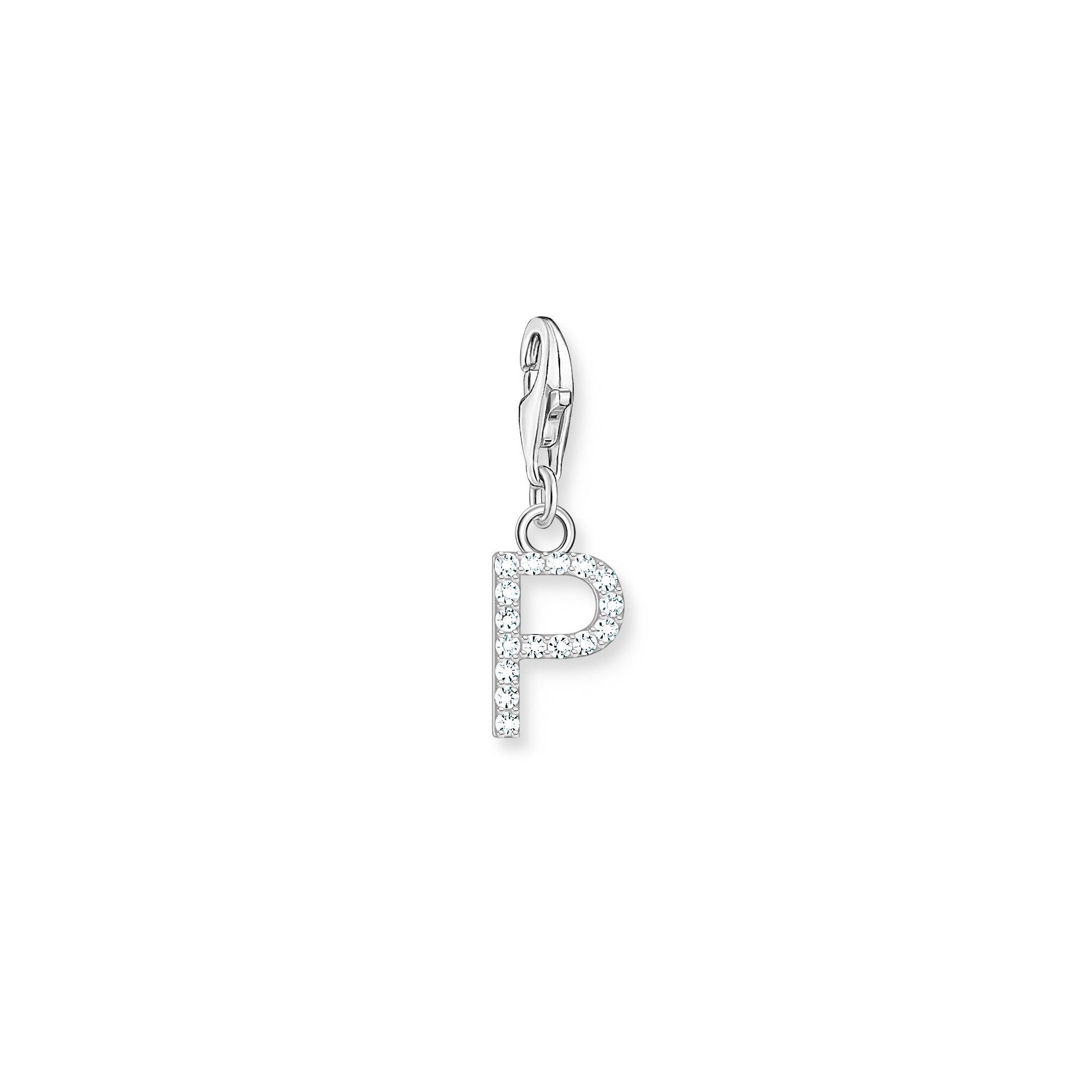 Charm Pendant Initial P White Stones
