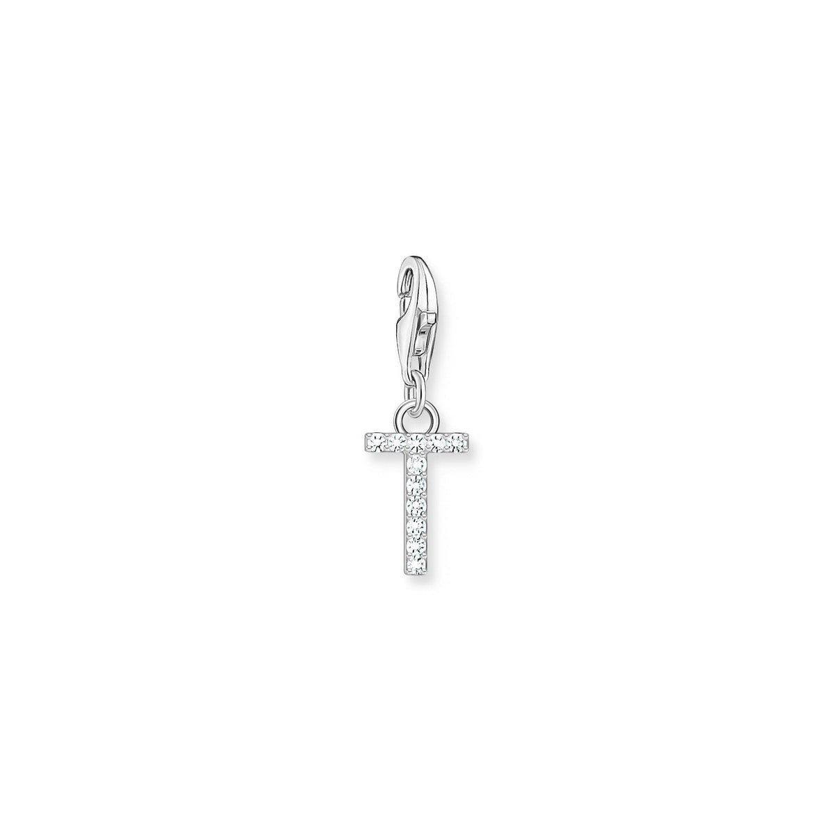 Charm Pendant Initial T White Stones