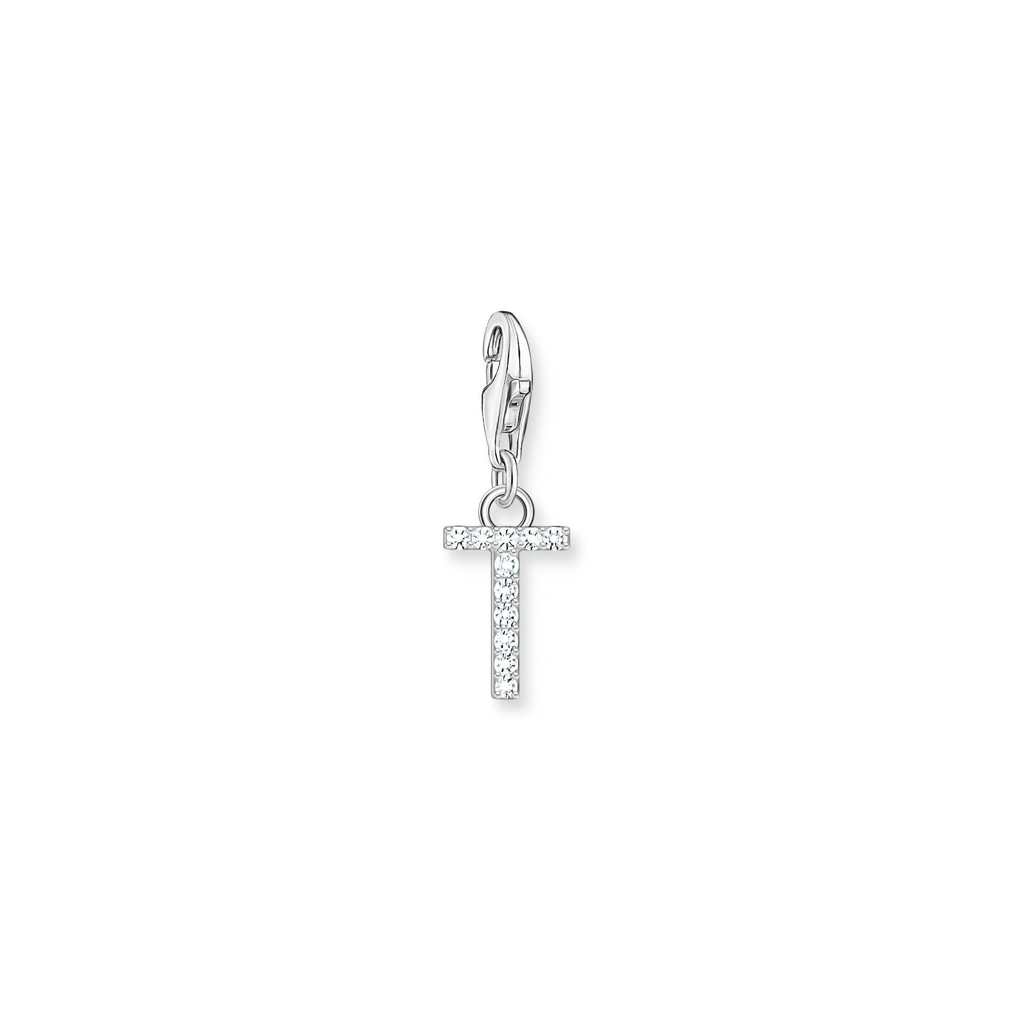 Charm Pendant Initial T White Stones