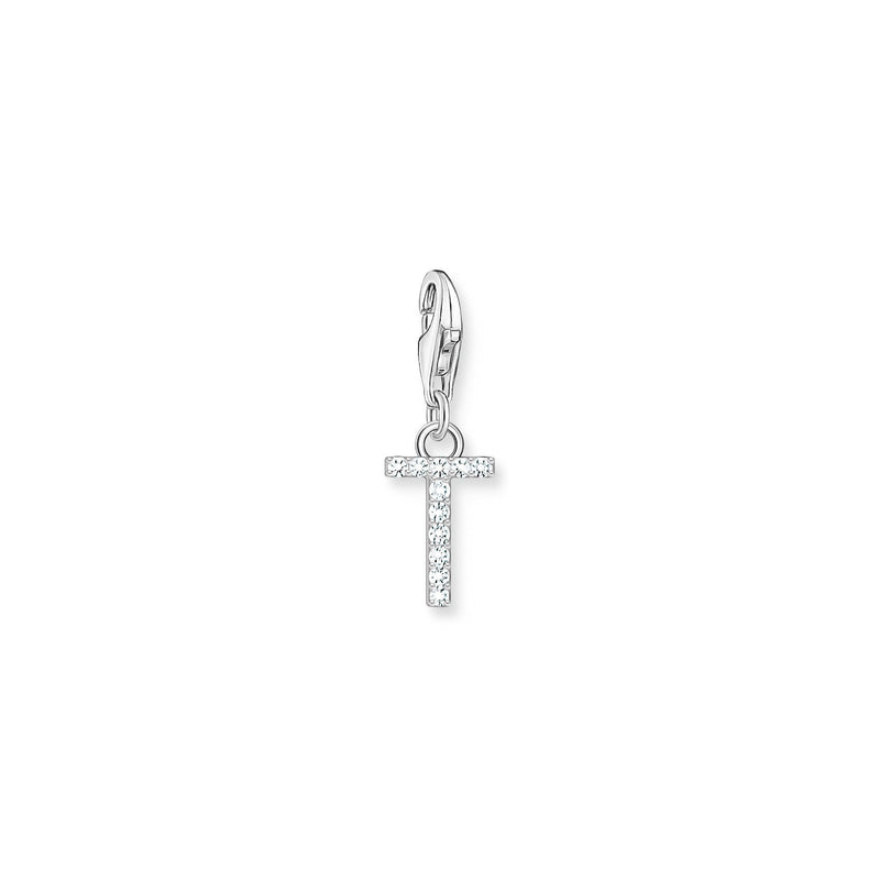 Charm Pendant Initial T White Stones