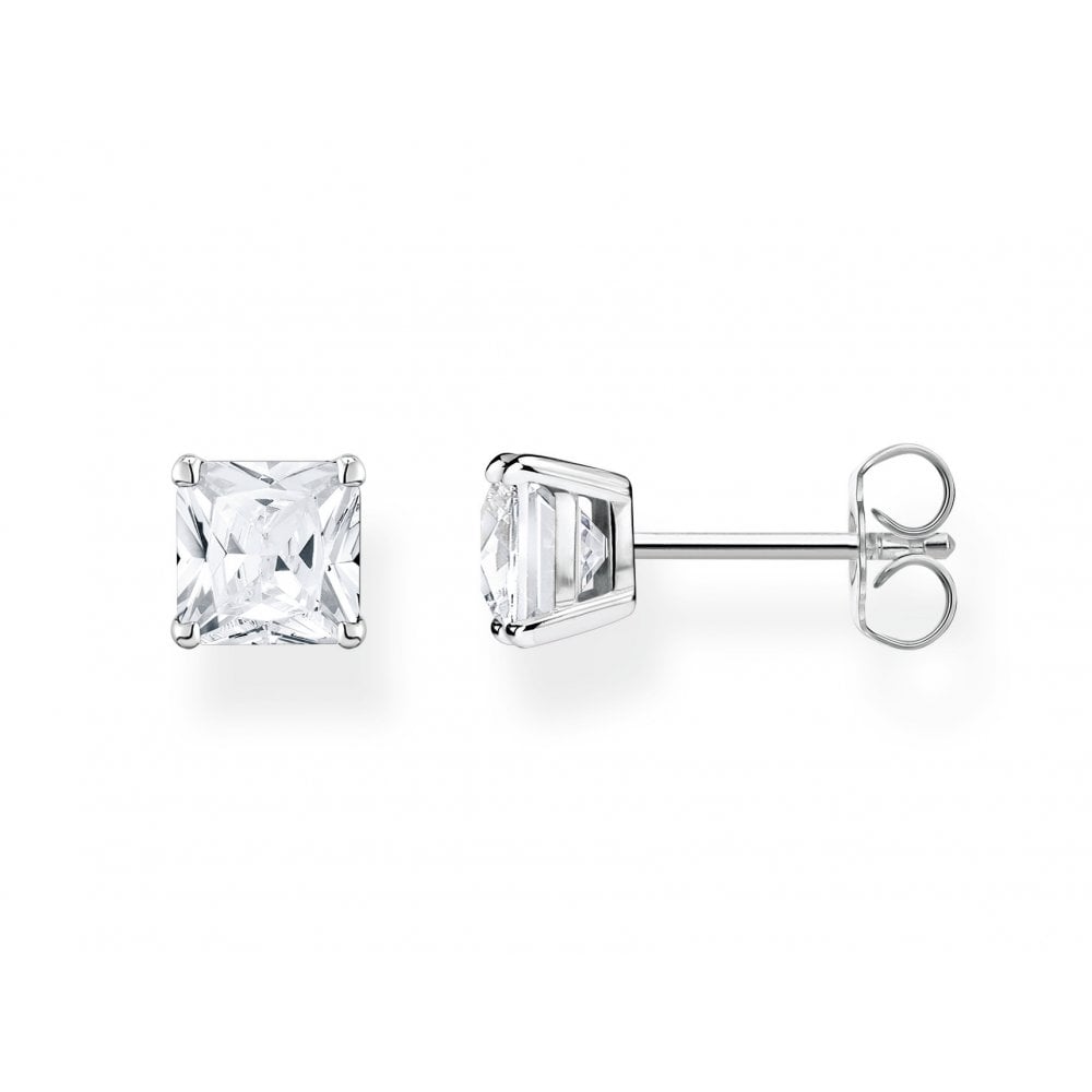 Ear Studs White Stone Silver