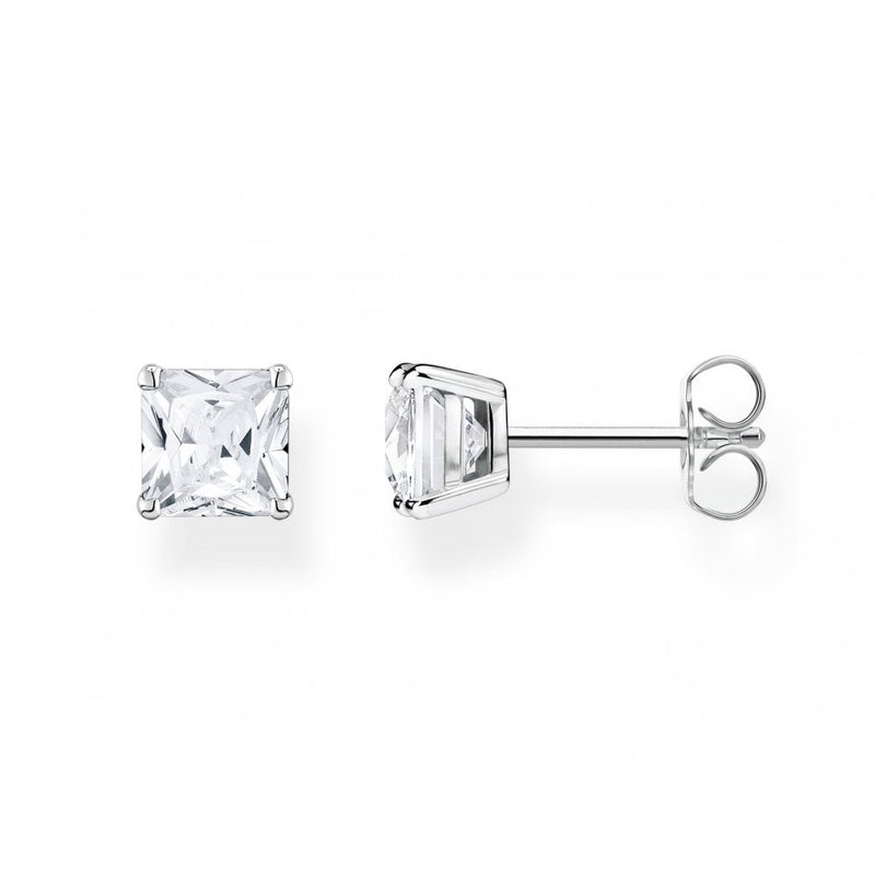 Ear Studs White Stone Silver