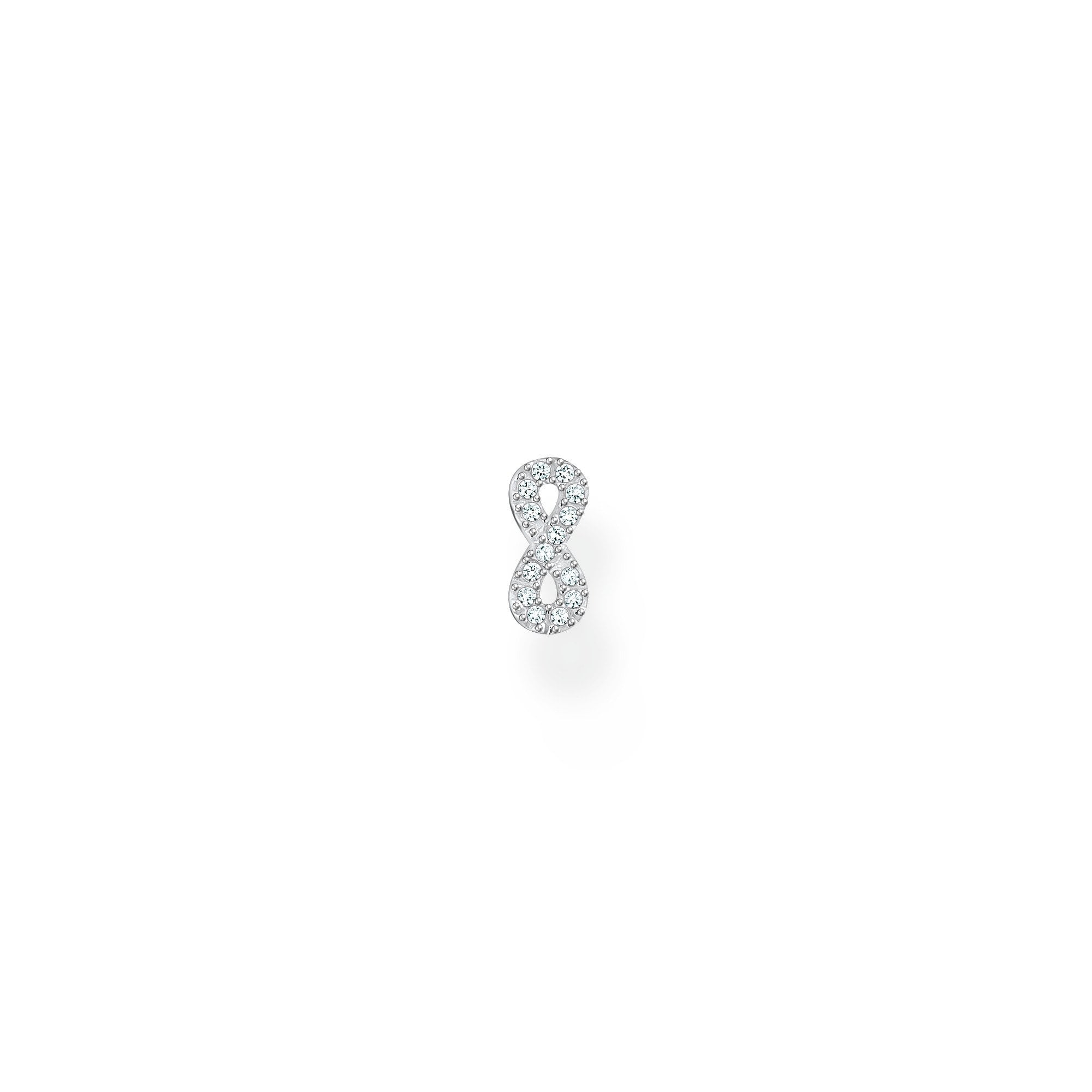 Single Ear Stud Infinity White Stones Silver