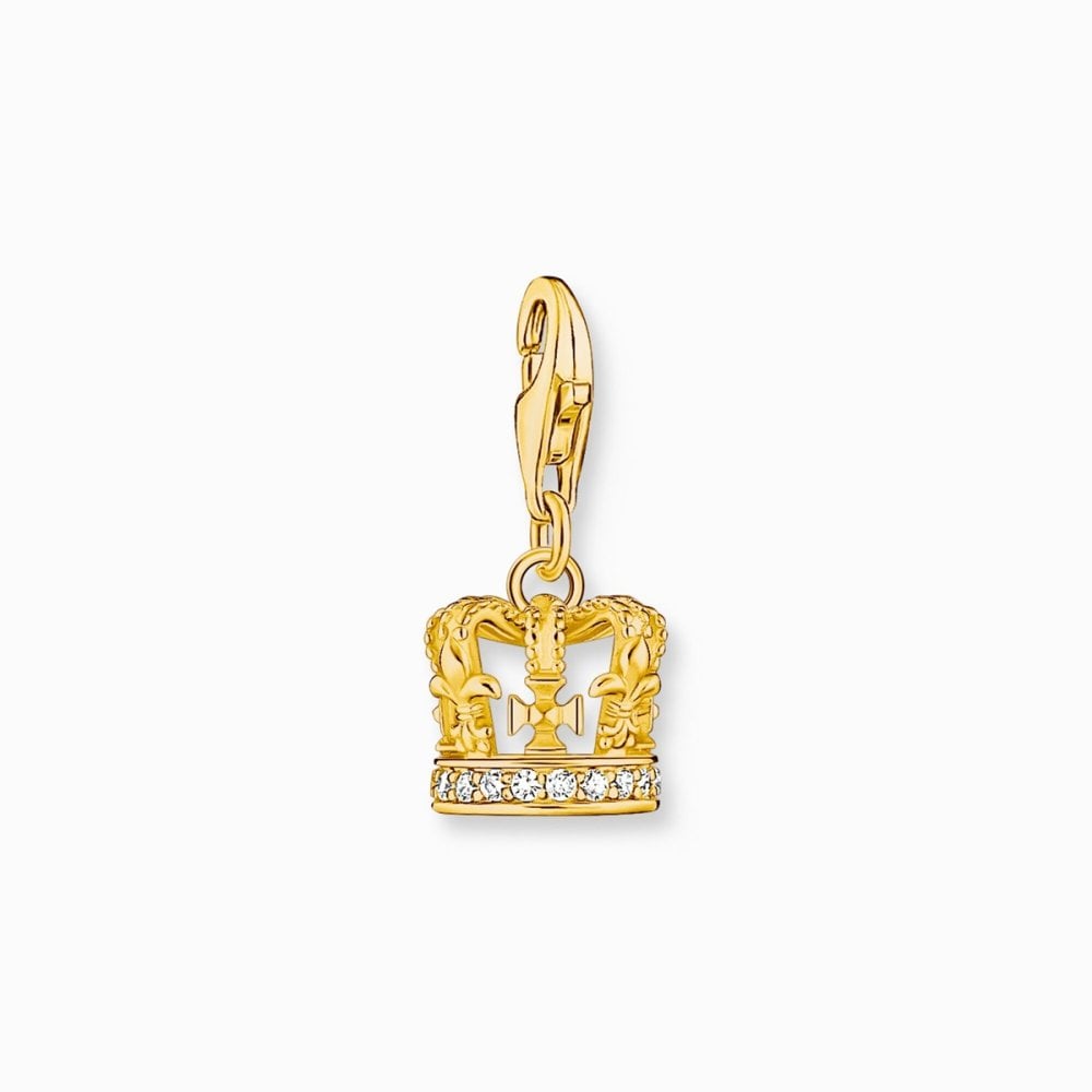 Gold-plated Charm Pendant LONDON Crown with Zirconia