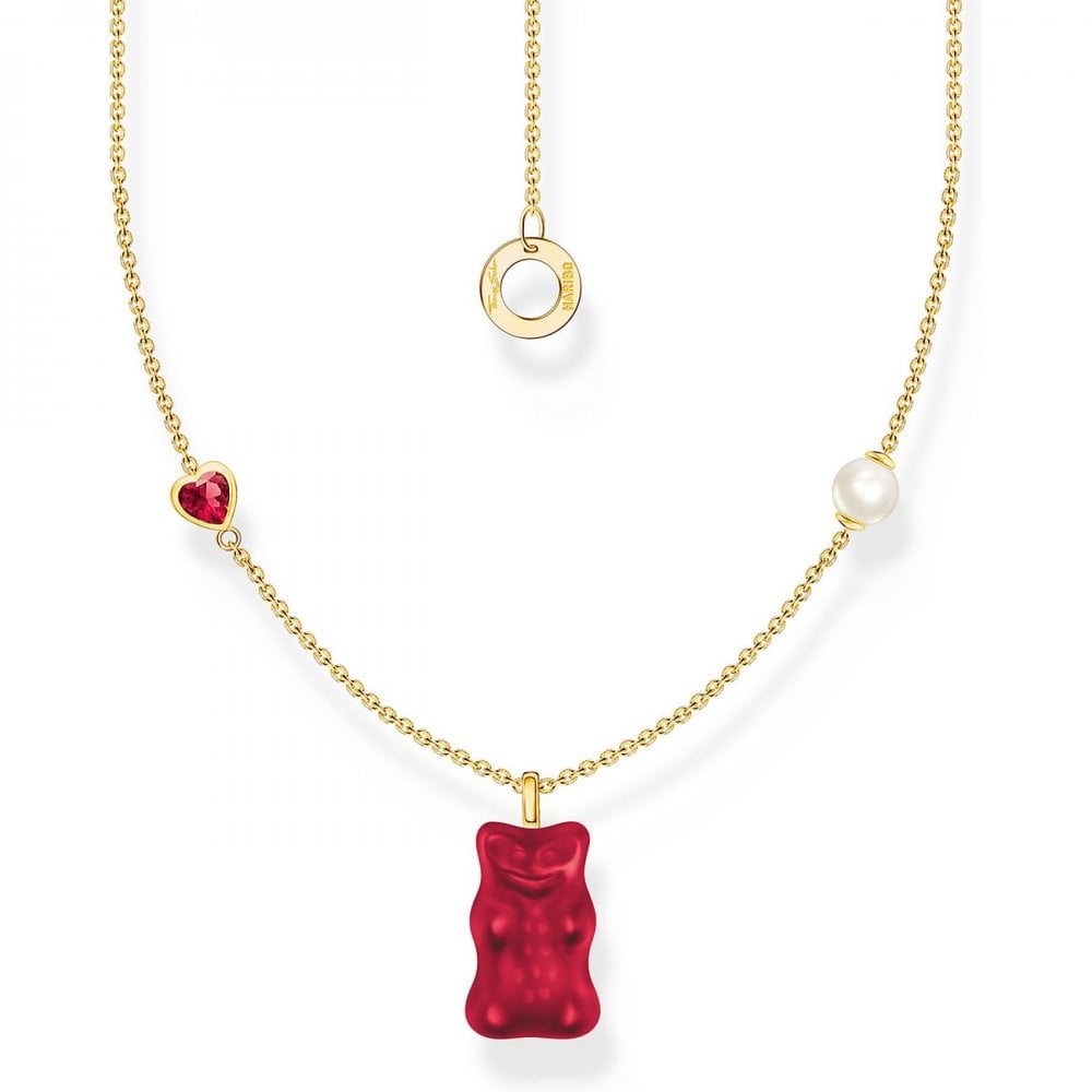 Gold-plated Necklace with Red Goldbears Pendant & Freshwater Pearl