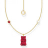 Gold-plated Necklace with Red Goldbears Pendant & Freshwater Pearl