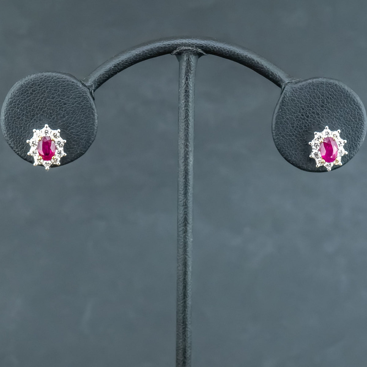 18ct Bi-Colour Gold 1ct Ruby and 0.5ct Diamond Stud Earrings 2.9g