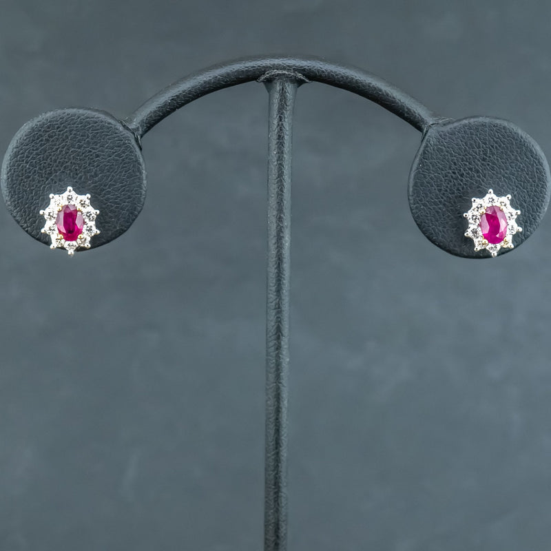 18ct Bi-Colour Gold 1ct Ruby and 0.5ct Diamond Stud Earrings 2.9g