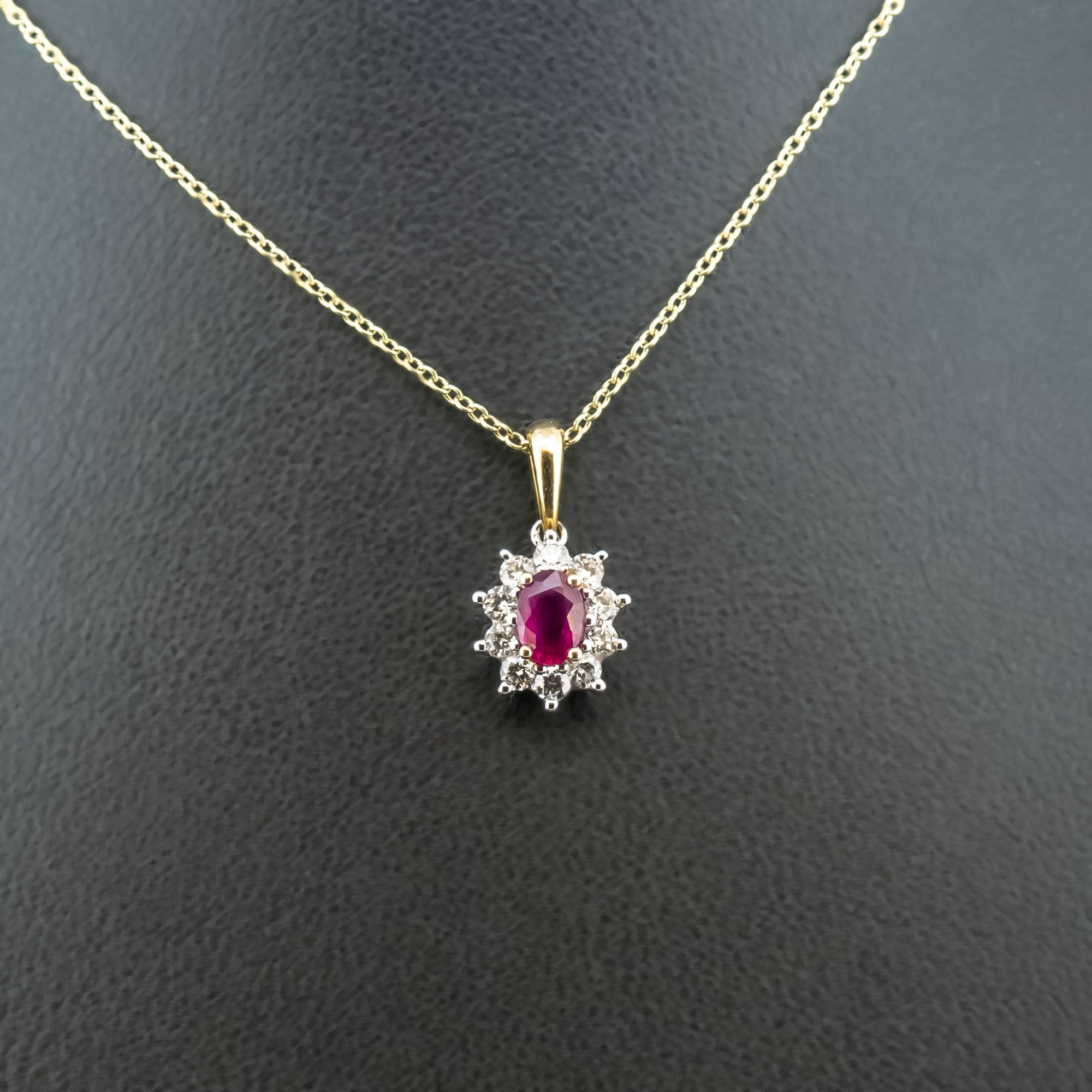 18ct Bi-Colour Gold 0.5ct Ruby and 0.35ct Diamond Necklace 2.9g