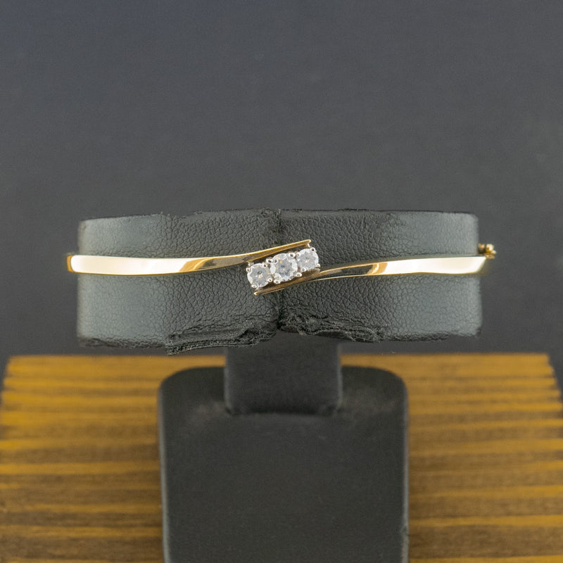 9ct Yellow Gold Diamond Trilogy Hinged Bangle 9.5g