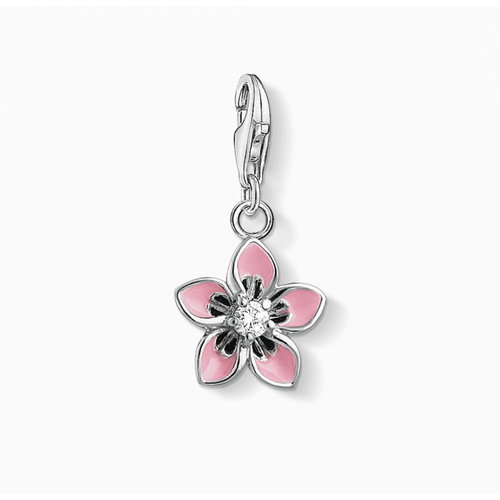 Pink Flower Charm Pendant Silver