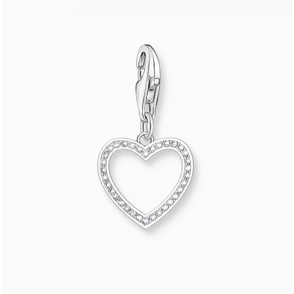 Silver Heart Charm Pendant with White Stones