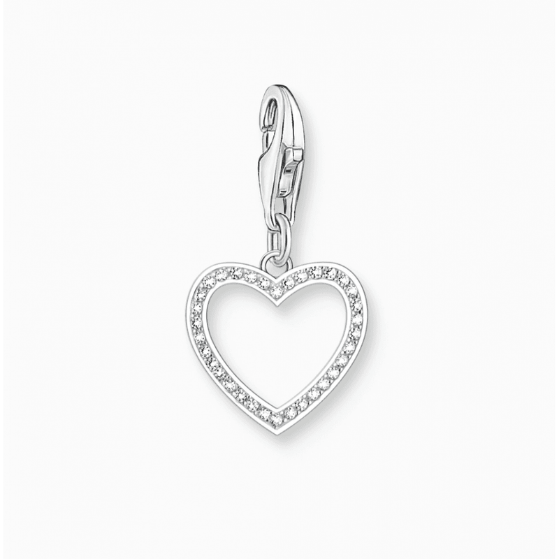 Silver Heart Charm Pendant with White Stones