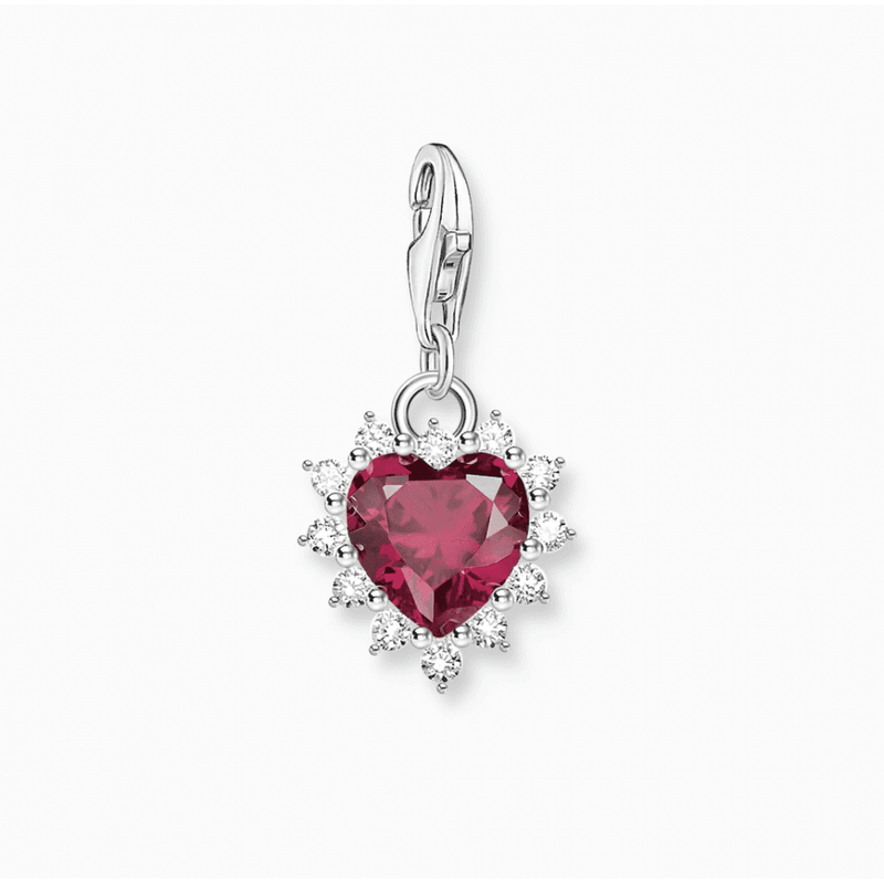 Silver Heart Charm Pendant with Red Stone