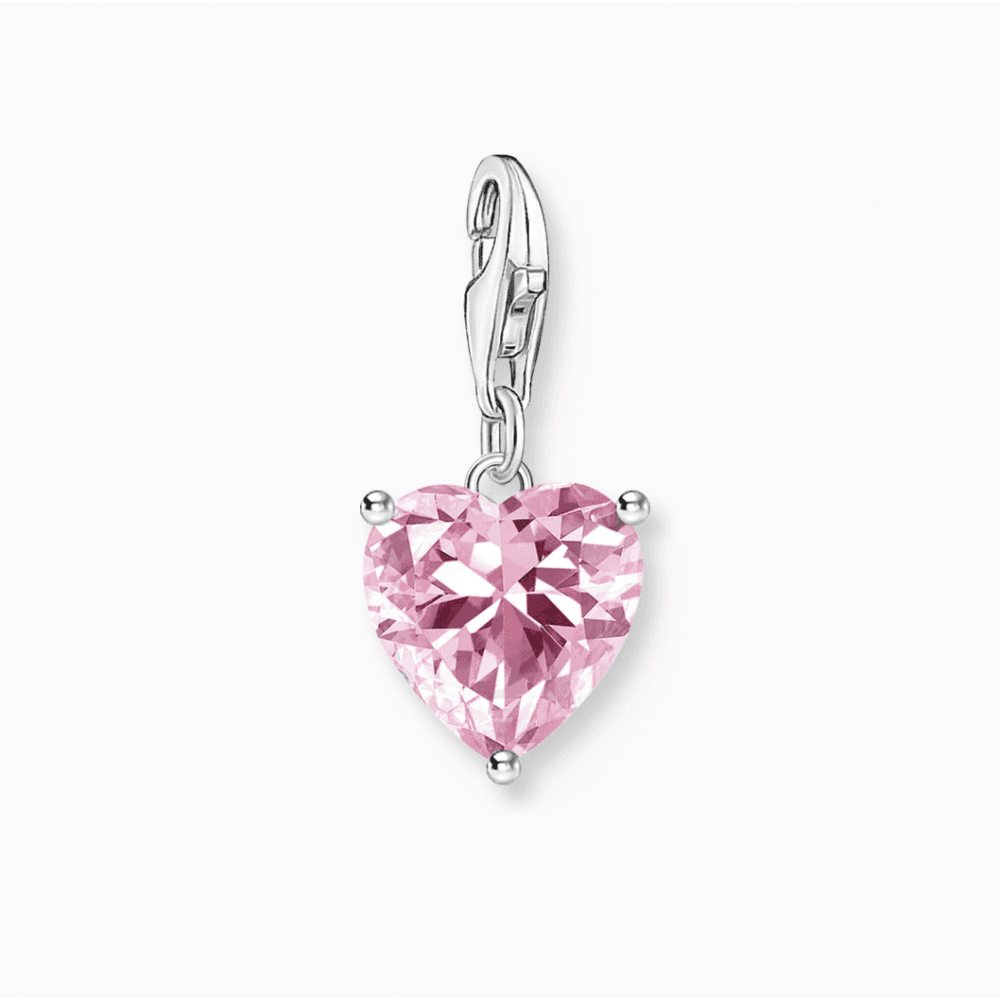 Silver Heart Charm Pendant with Pink Stone