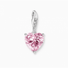 Silver Heart Charm Pendant with Pink Stone
