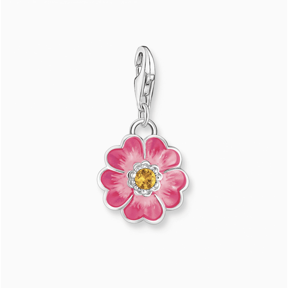 Silver Charm Pendant with Pink Flower