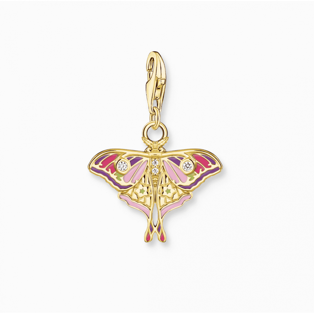 Gold-Plated Charm Pendant in Colourful Moth Design