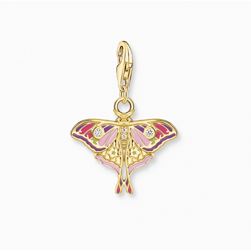 Gold-Plated Charm Pendant in Colourful Moth Design