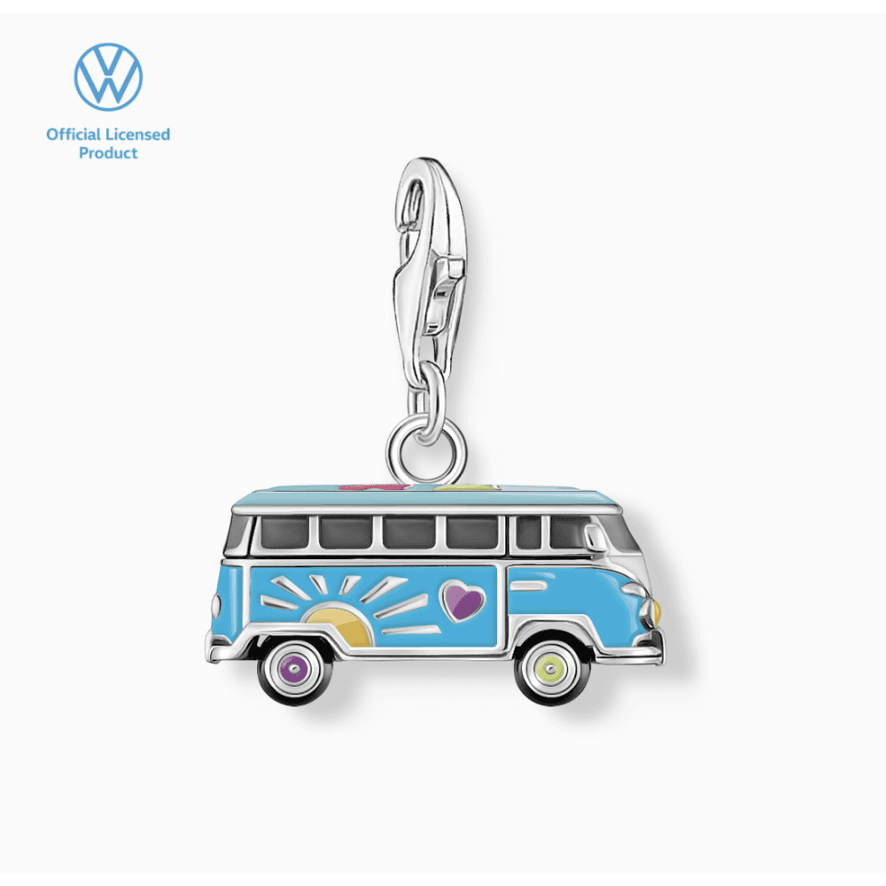 Silver Charm Pendant Volkswagen Blue Hippie Bus