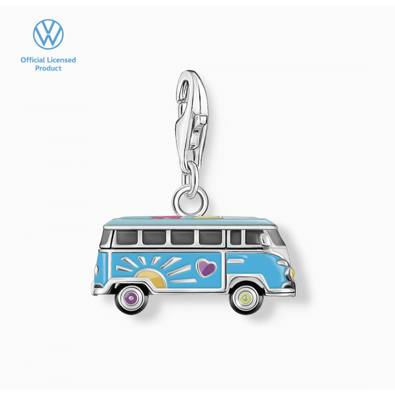 Silver Charm Pendant Volkswagen Blue Hippie Bus