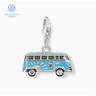 Silver Charm Pendant Volkswagen Blue Hippie Bus