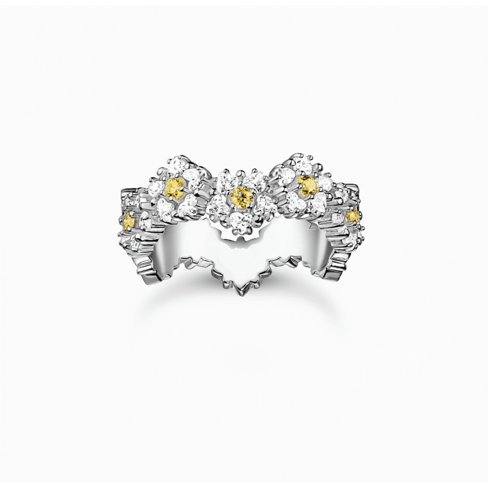 Silver Flower Ring Lovely Daisy with Stones