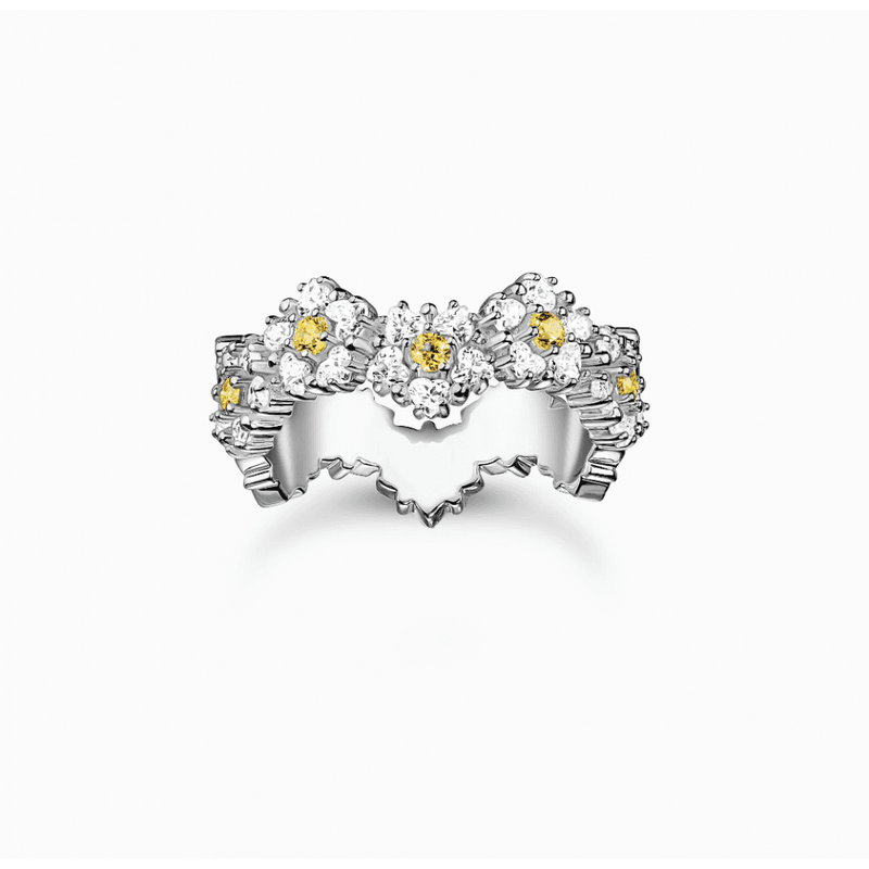 Silver Flower Ring Lovely Daisy with Stones