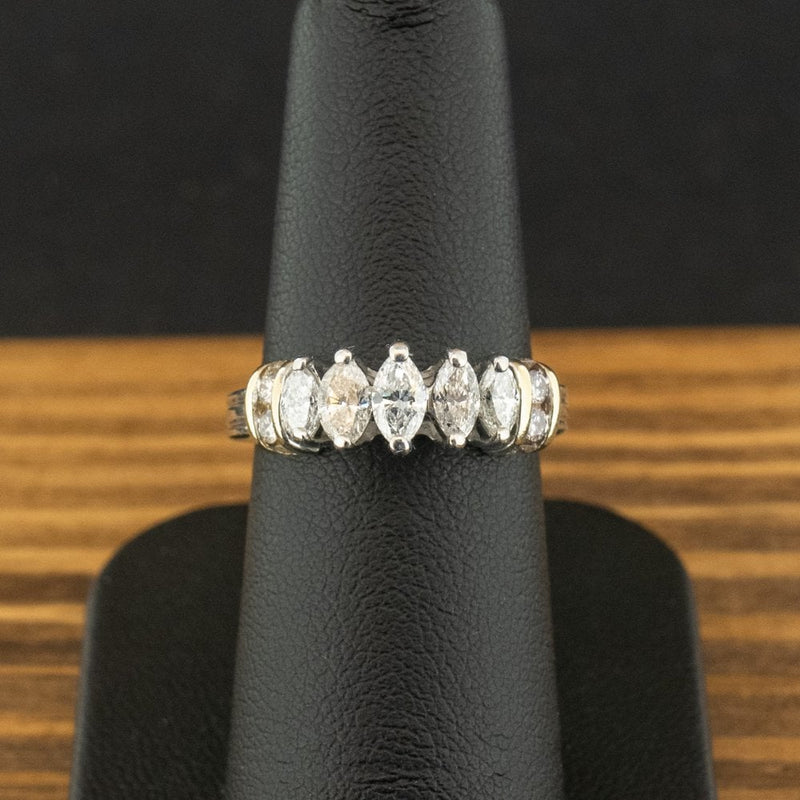 14ct White Gold Marquise Cut Diamond Cluster Ring Size L 1/2 3.9g