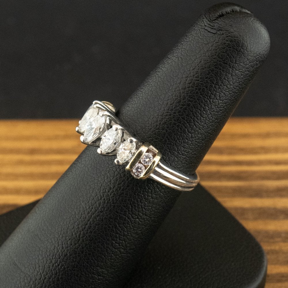 14ct White Gold Marquise Cut Diamond Cluster Ring Size L 1/2 3.9g