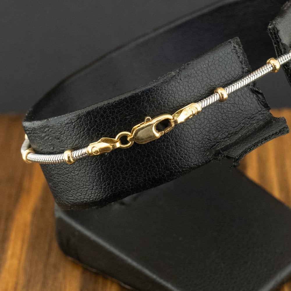 18ct Bi Colour Gold 7.25 Bead Bracelet 5.6g