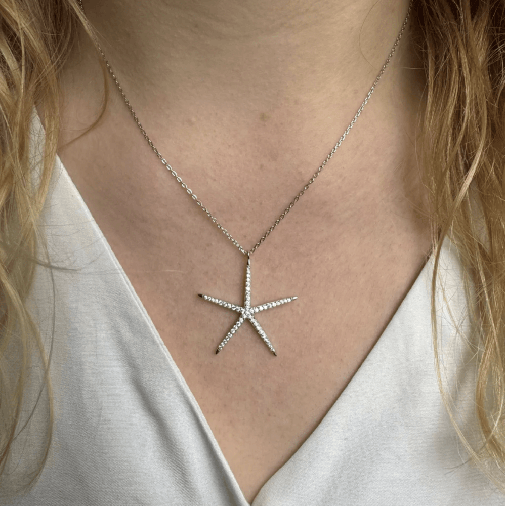 Sterling Silver Sparkling Starfish Necklace