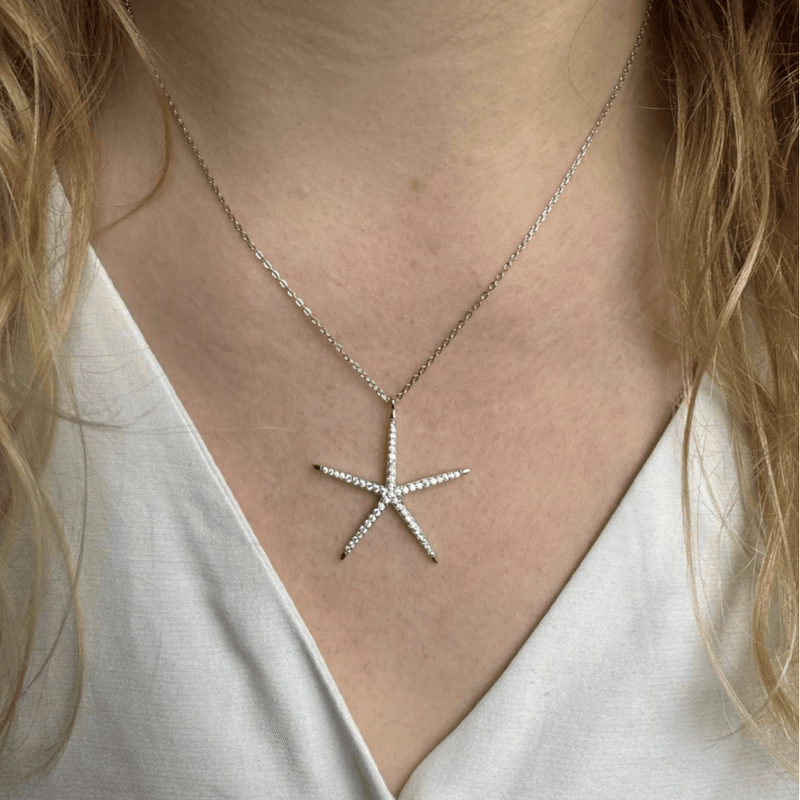 Sterling Silver Sparkling Starfish Necklace