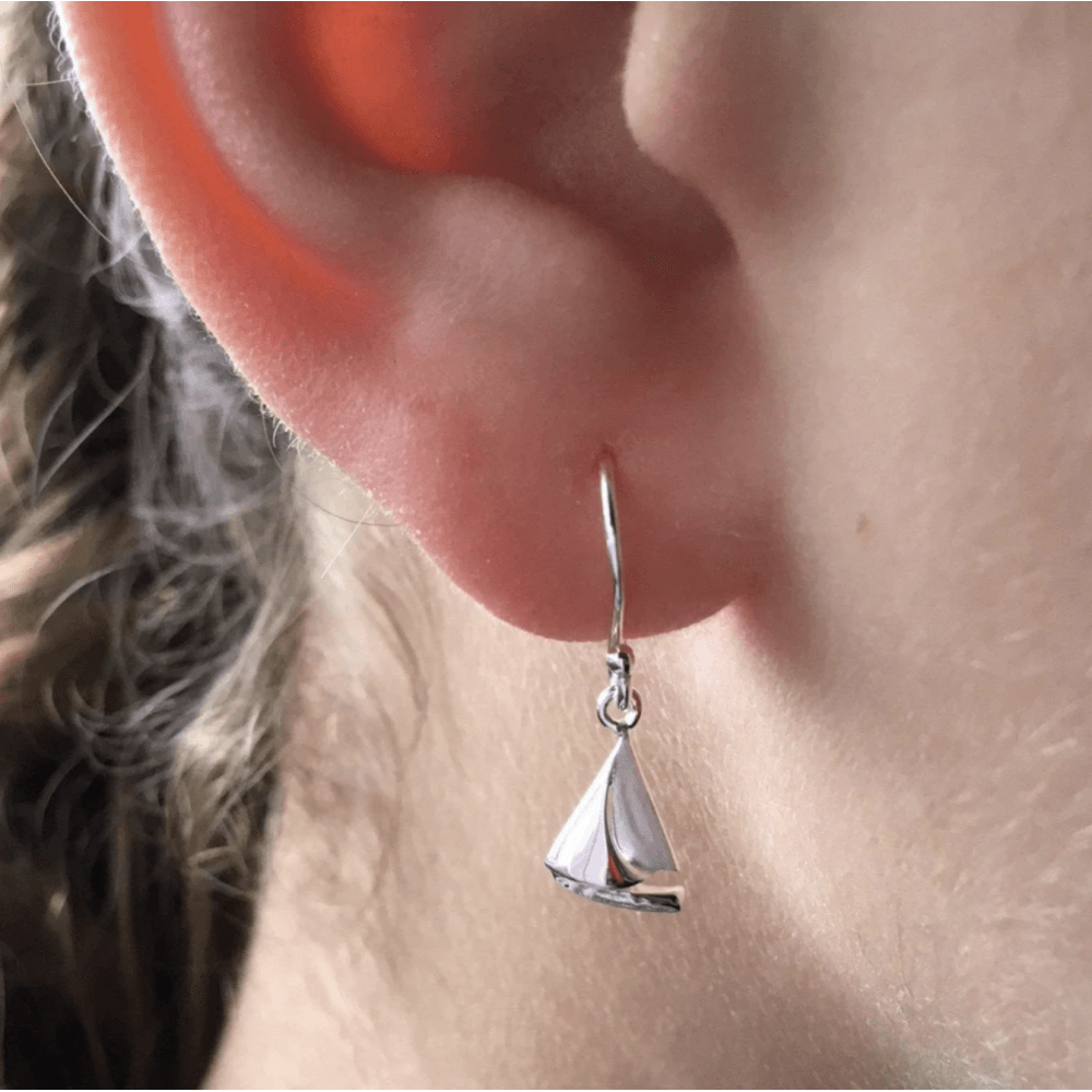 Sterling Silver Sail Boat Drop Earrings