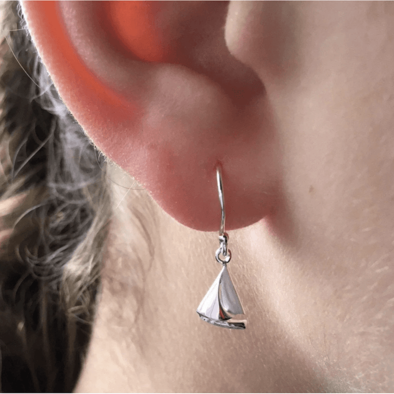 Sterling Silver Sail Boat Drop Earrings