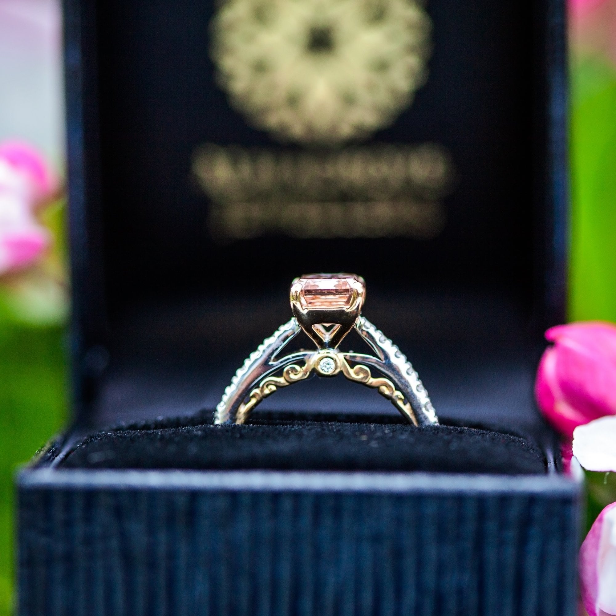 18ct Two Tone Gold 2ct Emerald Cut Pink Lab Diamond Solitaire Ring