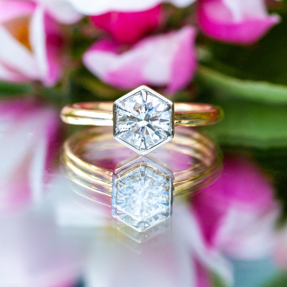 18ct Yellow Gold 1.01ct Lab Diamond Hexagon Style Solitaire Ring
