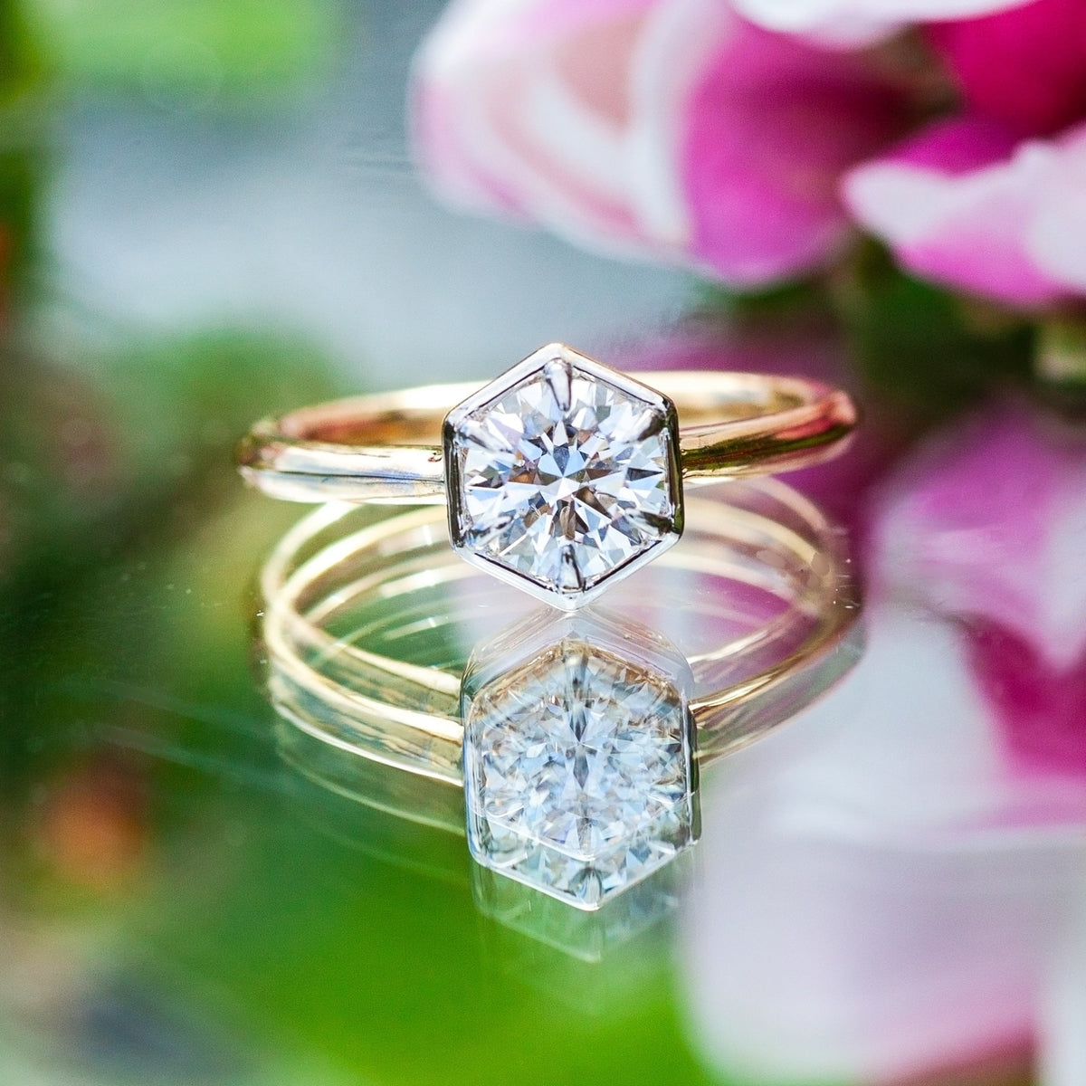18ct Yellow Gold 1.01ct Lab Diamond Hexagon Style Solitaire Ring