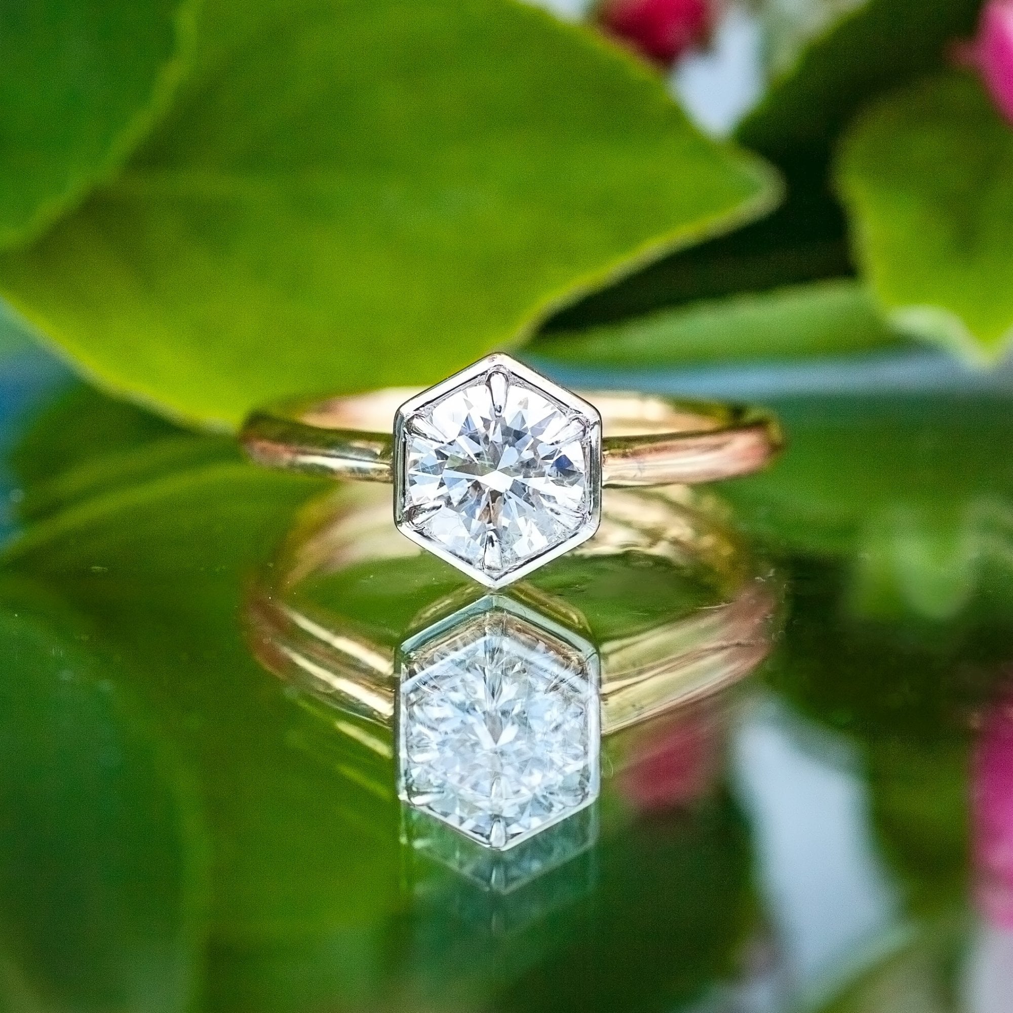 18ct Yellow Gold 1.01ct Lab Diamond Hexagon Style Solitaire Ring