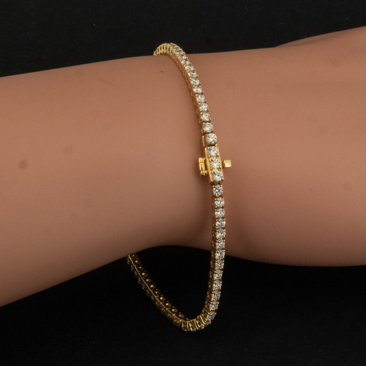 18Ct Yellow Gold Round Lab Created 3ct Diamond Tennis 7" Bracelet