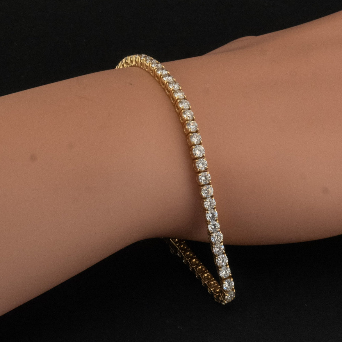 18Ct Yellow Gold Round Lab Created 5ct Diamond Tennis 7" Bracelet