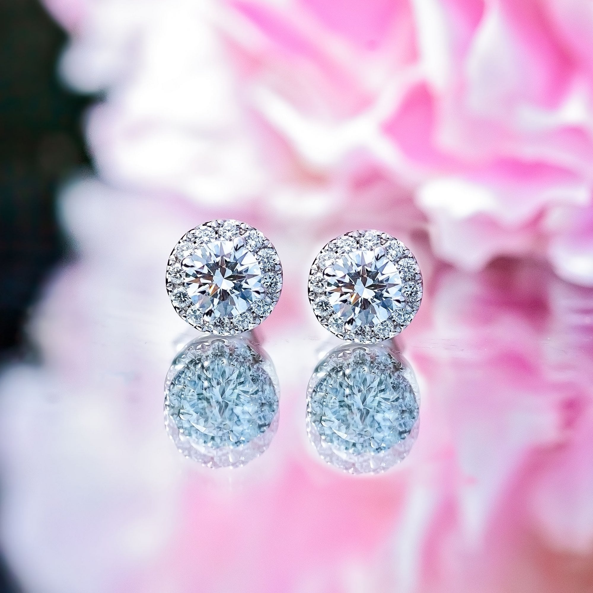 18Ct White Gold Lab Created 1ct Diamond Halo Earrings