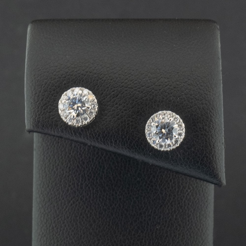 18Ct White Gold Lab Created 1ct Diamond Halo Earrings