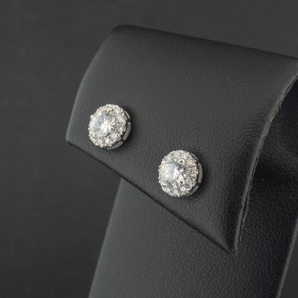 18Ct White Gold Lab Created 1ct Diamond Halo Earrings