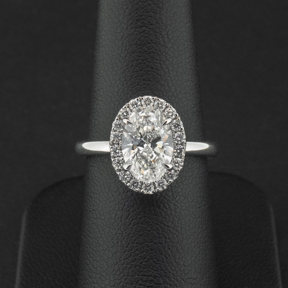 Platinum Lab Created 1.75ct Diamond Halo Ring Size M