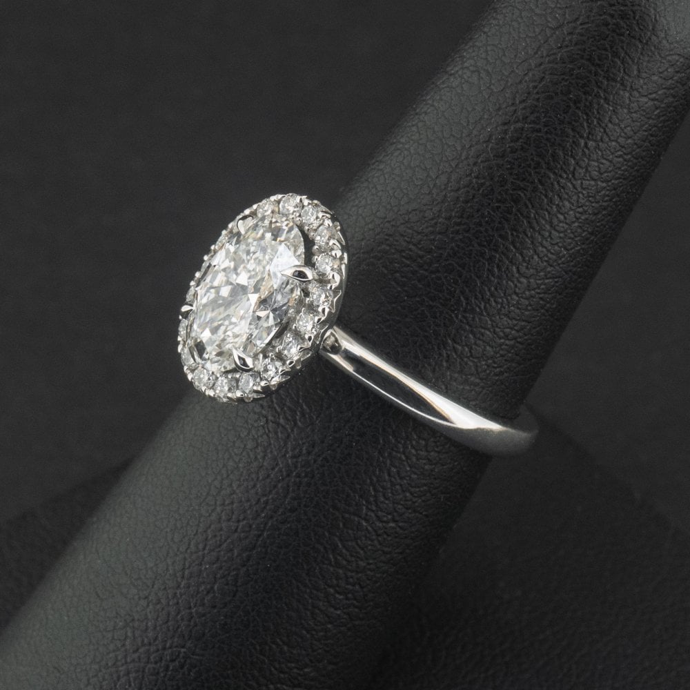 Platinum Lab Created 1.75ct Diamond Halo Ring Size M