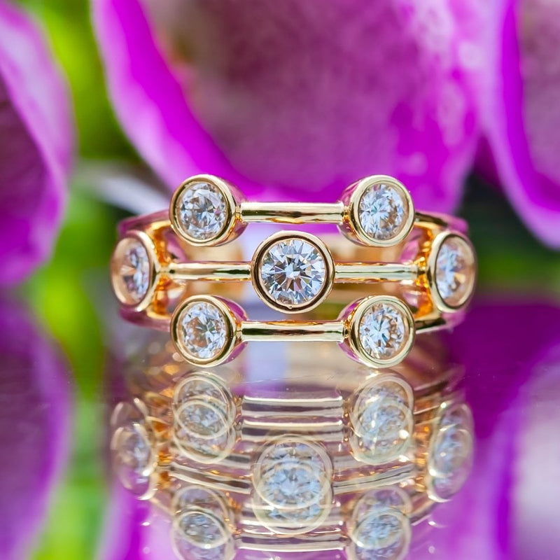 18Ct Yellow Gold Lab Created 1.06ct Diamond Bubble Ring Size M