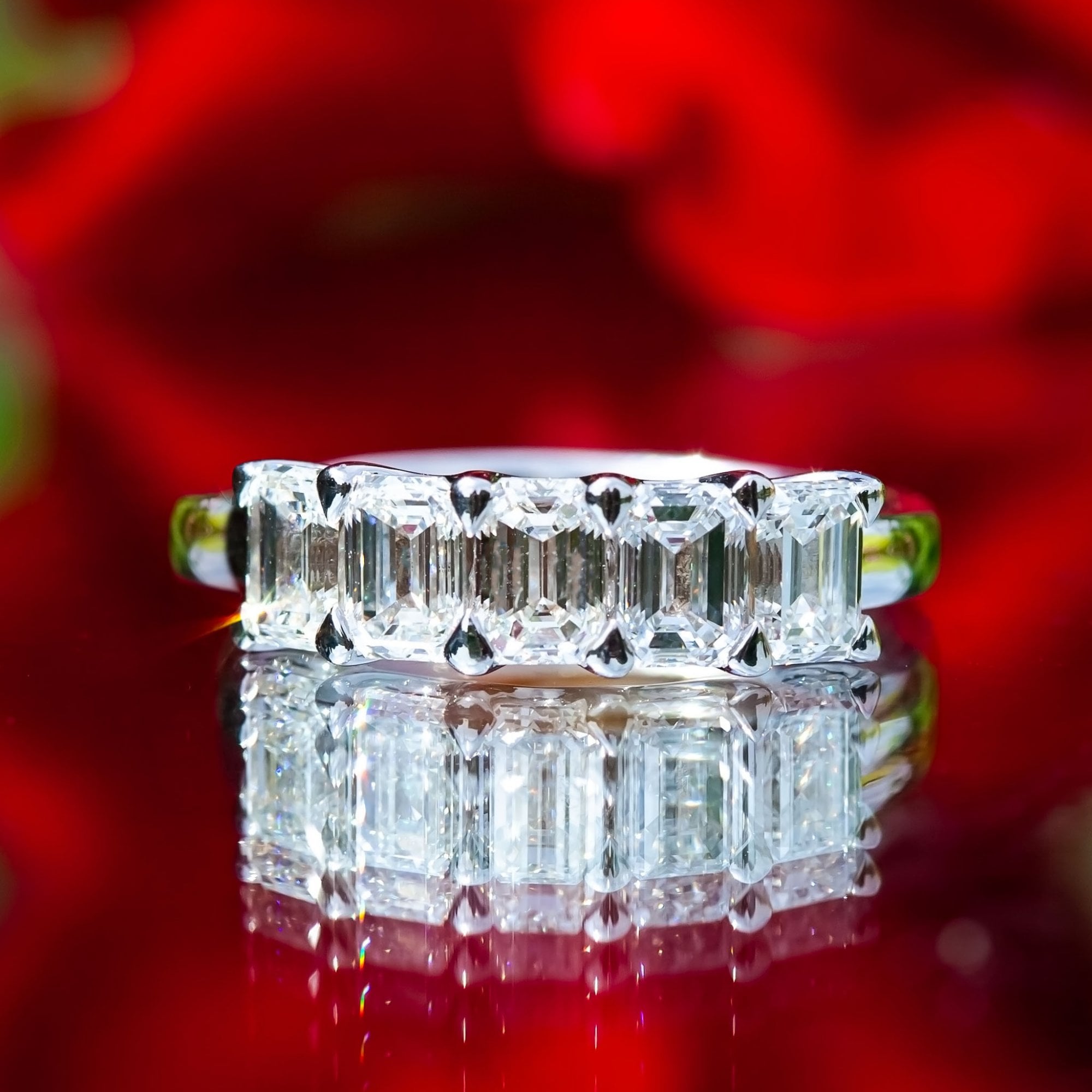 18Ct White Gold Lab Created 2.15ct Emerald Cut Diamond Ring Size M